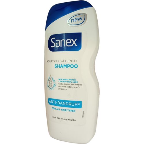 Sanex ANTI-DANDRUFF SHAMPOO Nourishing & Gentle With Wheat Protein Antibacterial Agent CLEANSES HAIR RESTORES SCALP'S pH BALANCE All Hair Types