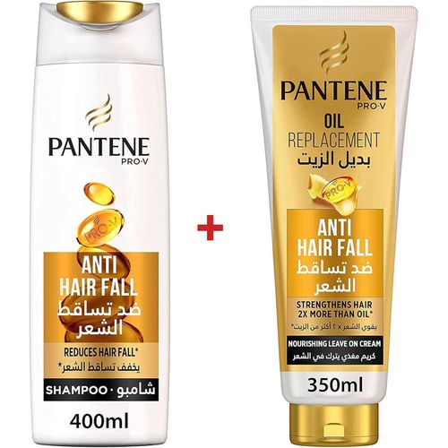 Pantene Pro-V Anti-Hair Fall, Anti-Hair Loss Shampoo 400 ml Plus Nourishing leave-on-Cream Oil Replacement 350 ml-COMBO PACK.