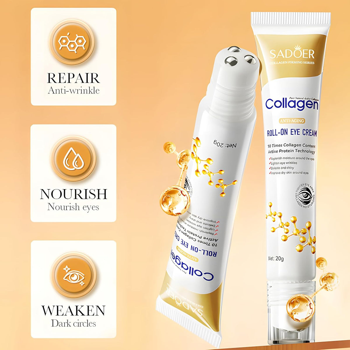 🔥 ORDER 1, WE SEND 2 — SADOER Collagen & Retinol Eye Cream | Dark Circles + Eye Bags + Firming + Anti-Wrinkle | KSh 1,750