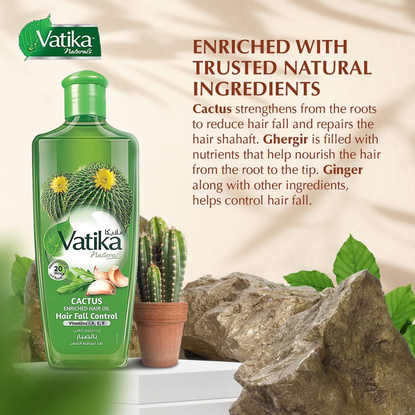 Dabur Vatika Cactus Enriched Hair Oil for Hair Fall Control (200ml)