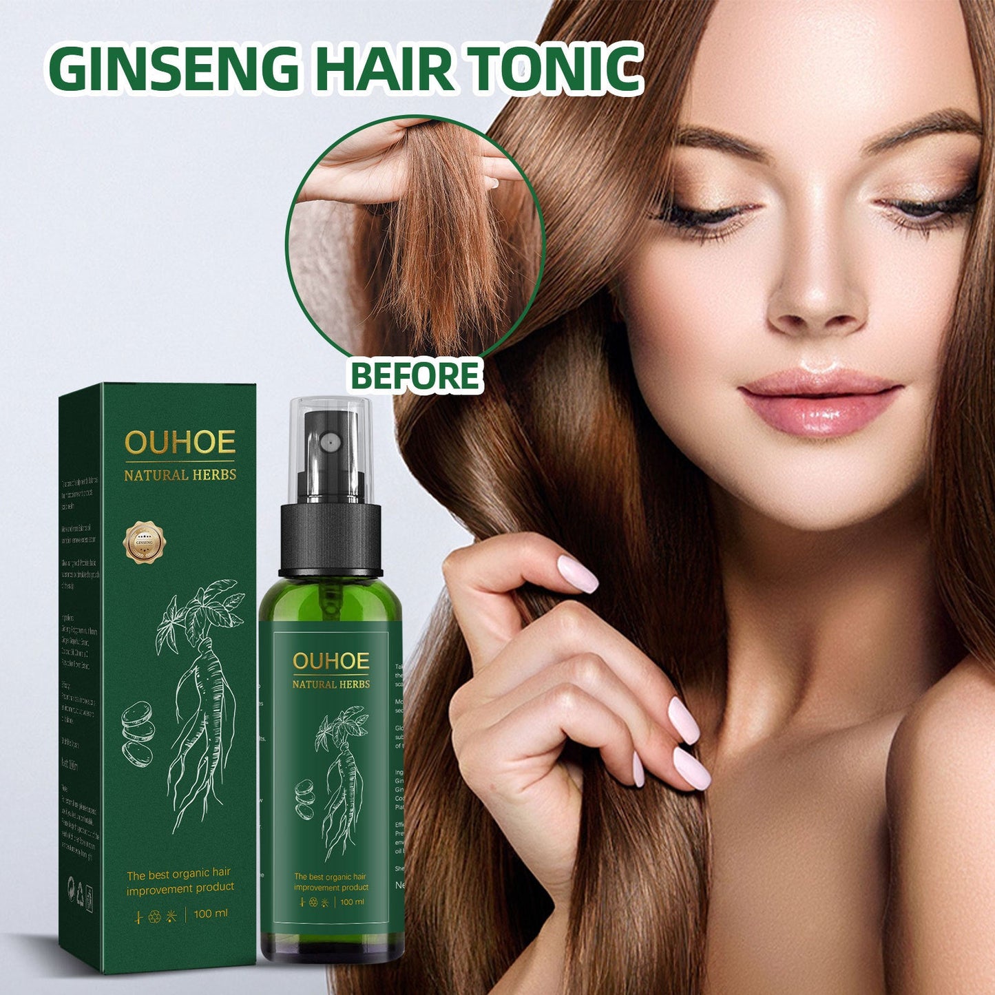 OUHOE Ginseng Hair Growth Lotion – Ginseng Moisturizing Hair Care Spray
