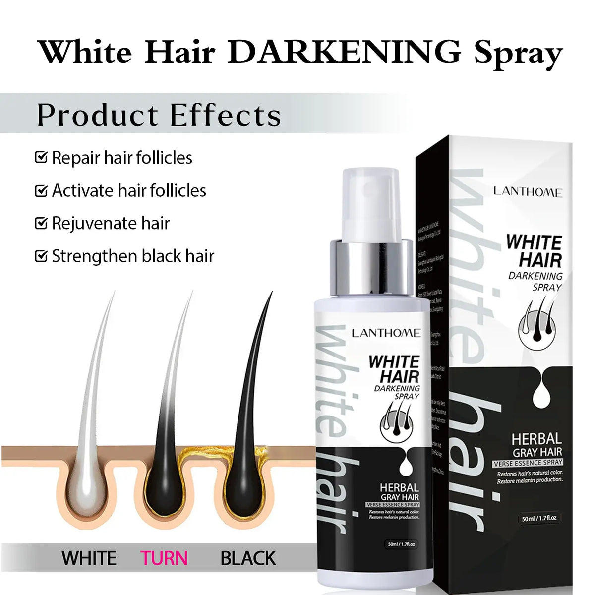 🔥 SALE — LANTHOME White Hair Darkening Spray | Cover Gray Hair Instantly | Men & Women | KSh 2,200