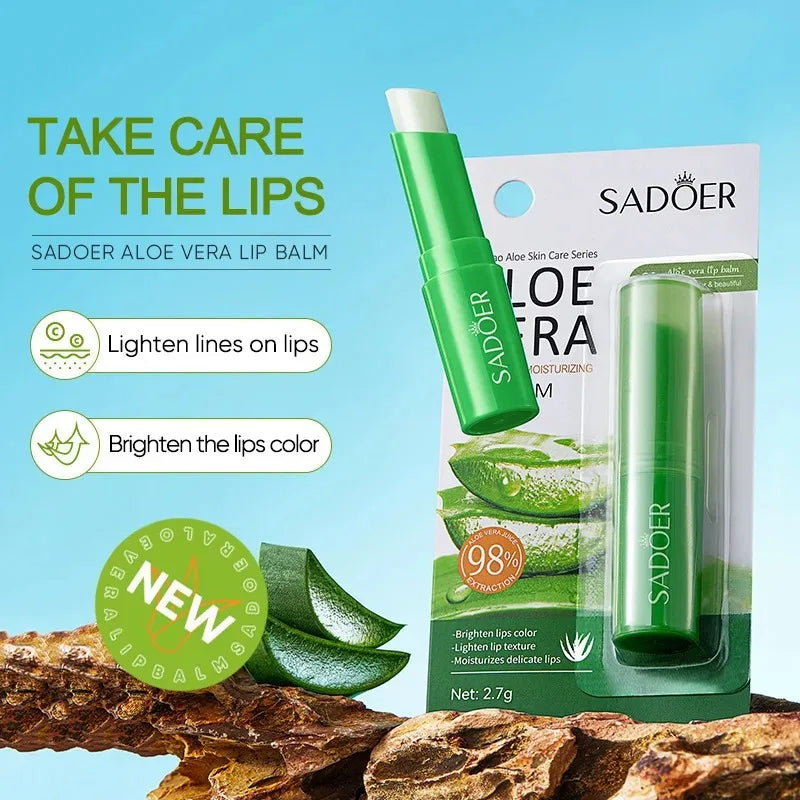 Sadoer Aloe Vera Lip Balm Nourishes, Moisturizes, and Softens, Prevents Dryness and Repairs Lips, Gentle and Non-Irritating
