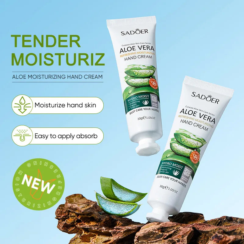 Buy 1 get 1 exrea free Aloe Vera Hand Cream Hydro Moist Refreshing Silky Texture Deep Nourishment Relieve Dry Rough Hands Portable Travel Hand Care 30g