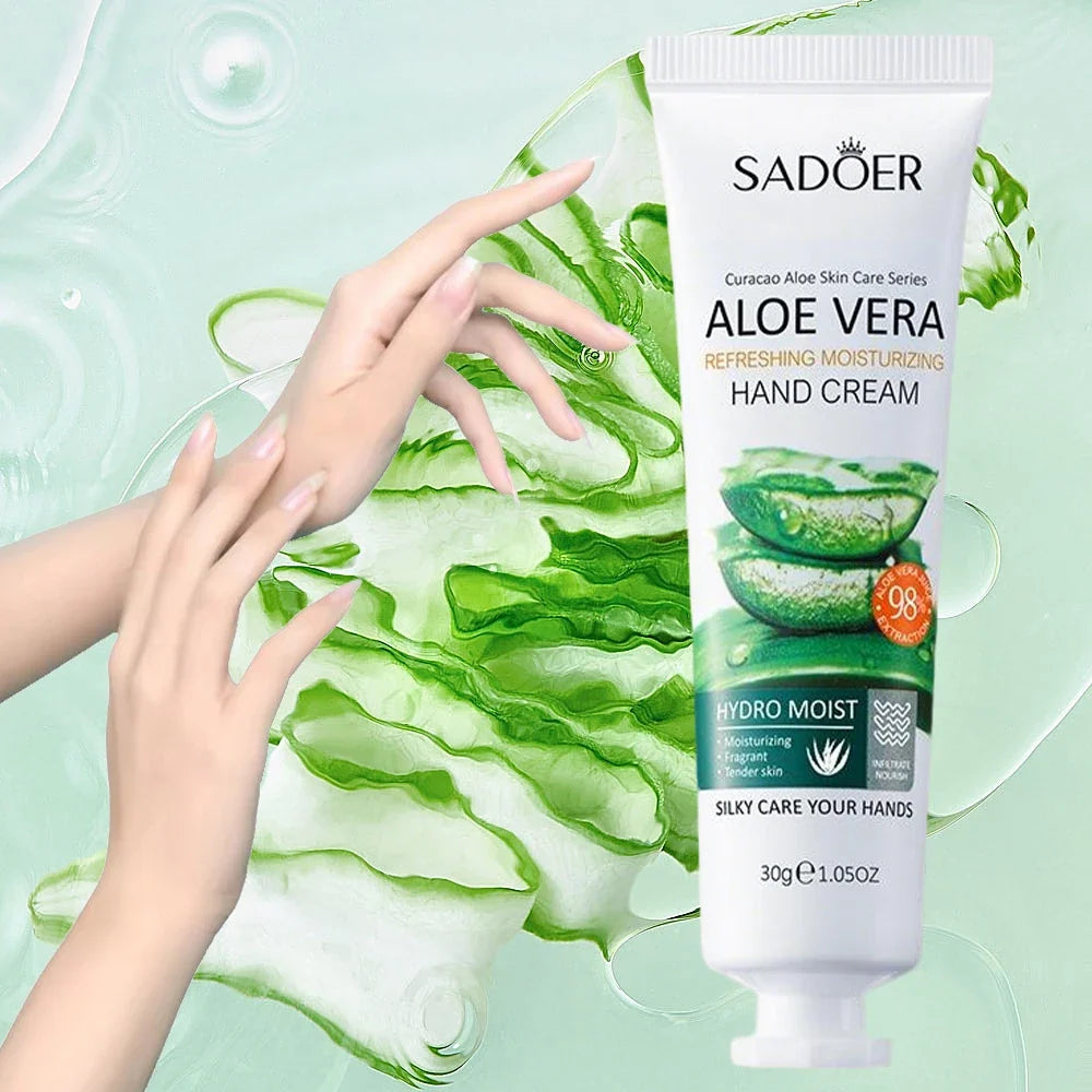 Buy 1 get 1 exrea free Aloe Vera Hand Cream Hydro Moist Refreshing Silky Texture Deep Nourishment Relieve Dry Rough Hands Portable Travel Hand Care 30g