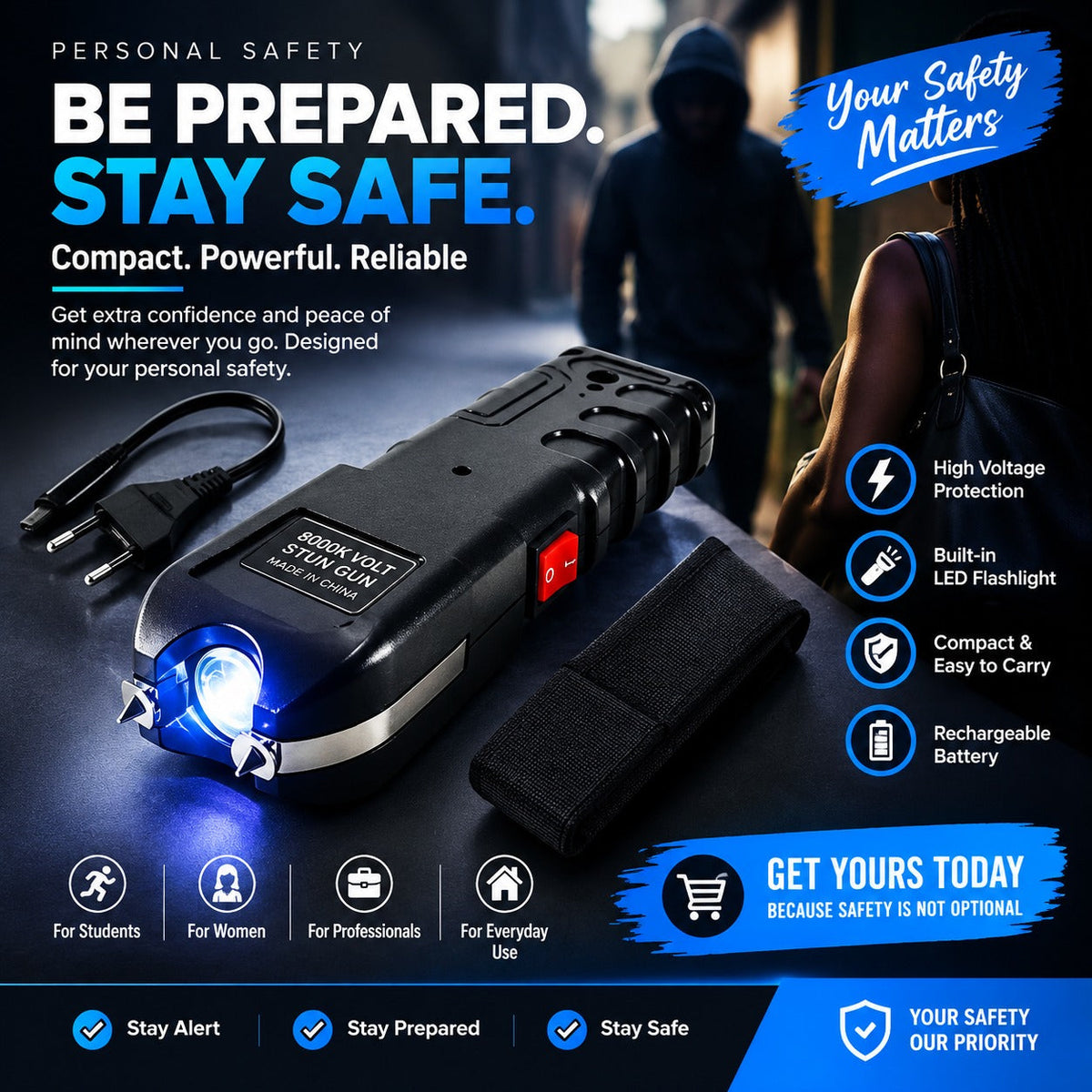 🔥 LIMITED DEAL — Electric Shock Flashlight Self-Defense Torch | High-Voltage Pulse + Tactical LED + Safety Lock | KSh 2,350 (