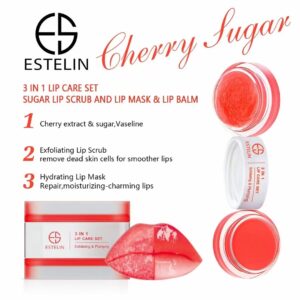 ESTELIN 3-in-1 Cherry Lip Care Set – Get Soft, Pink, Juicy Lips in Days (Scrub + Mask + Balm)